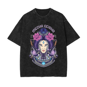 Japanese Geisha Stone Wash Graphic Tee-INNBLAC Fashion Apparel