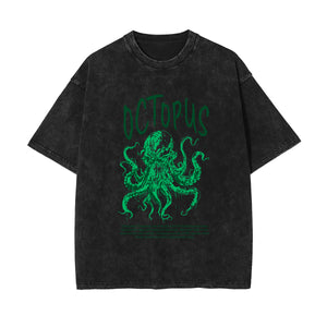 Octopus Streetwear Stone Wash Graphic Tee-INNBLAC Fashion Apparel