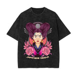 Japanese Geisha Stone Wash Graphic Tee-INNBLAC Fashion Apparel