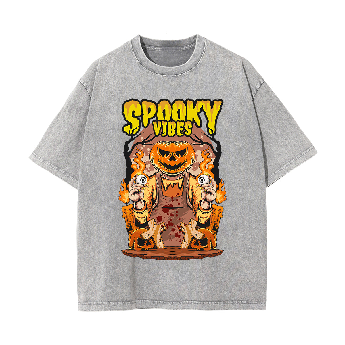 Spooky Vibes Graphic Washed Tee-INNBLAC Fashion Apparel