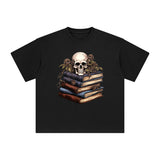 Halloween Skull & Books Graphic Tee-INNBLAC Fashion Apparel