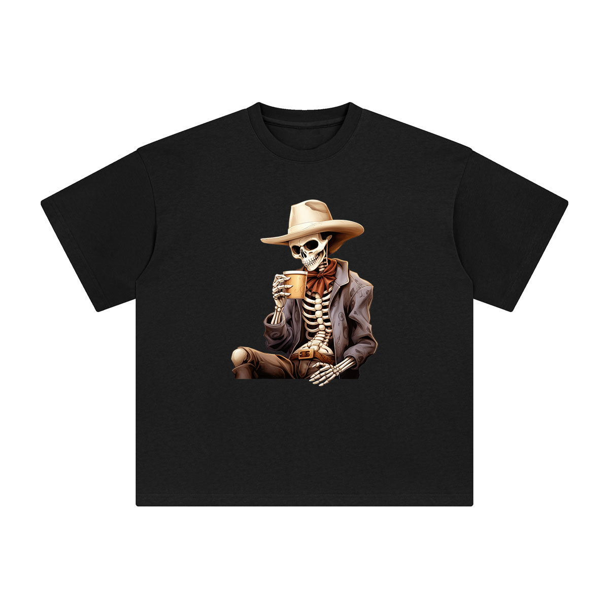 Cowboy Drinking Coffee Graphic Tee-INNBLAC Fashion Apparel