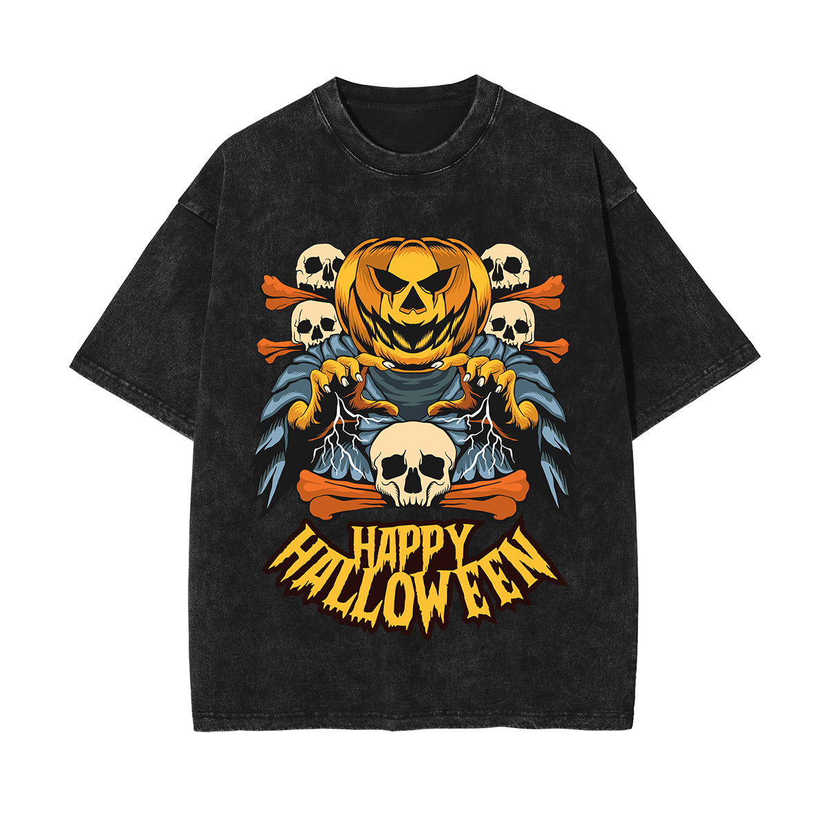 Happy Halloween Graphic Washed Tee-INNBLAC Fashion Apparel