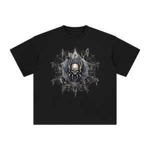 Gothic Spiderweb & Skull Spider Graphic Tee-INNBLAC Fashion Apparel