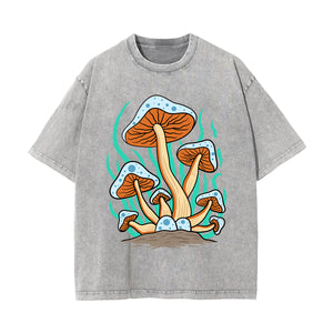 Cute Mushroom Washed Graphic Tee-INNBLAC Fashion Apparel