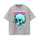 Skull Urban Streetwear Stone Wash Graphic Tee-INNBLAC Fashion Apparel