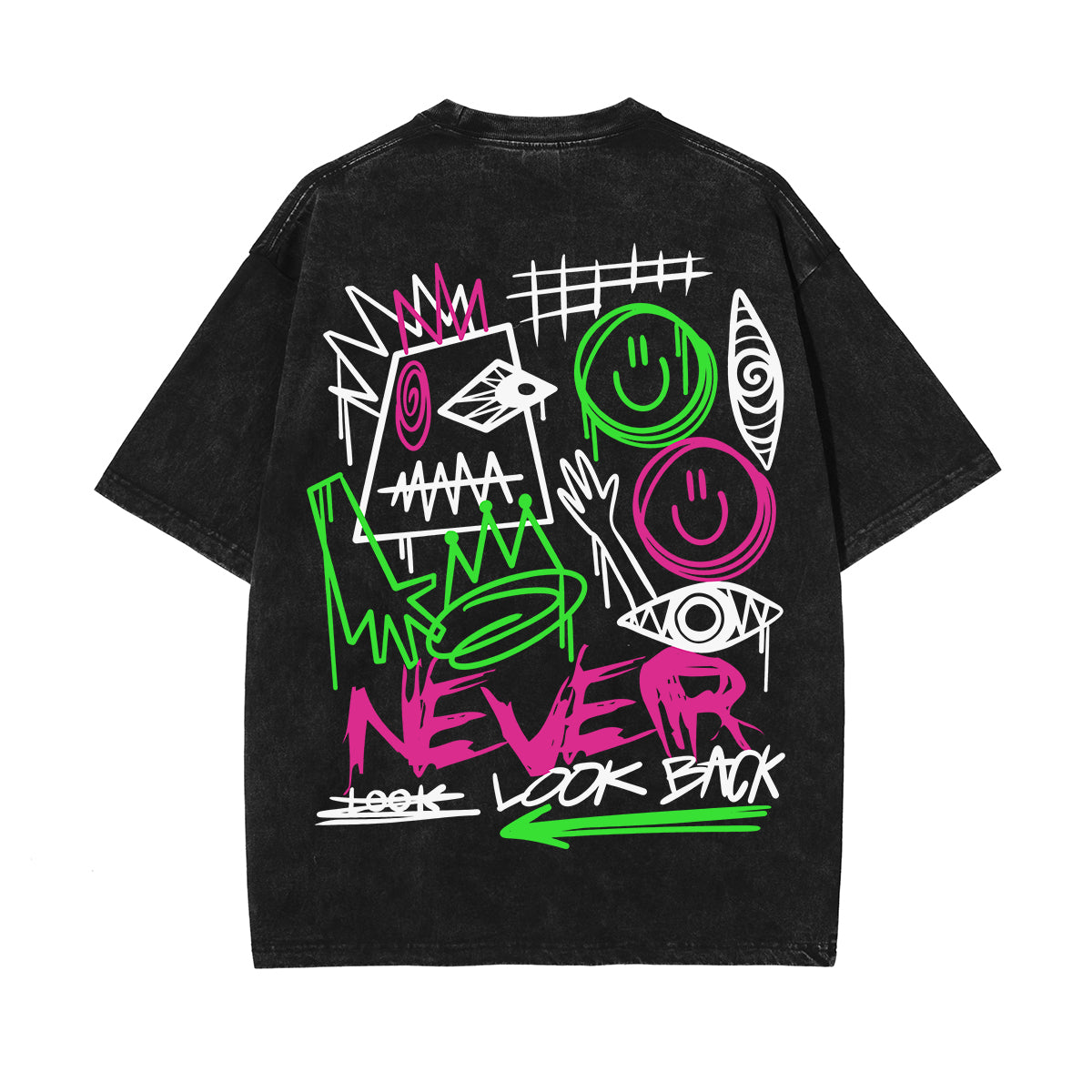 Never Look Back Graffiti Graphic Washed Tee-INNBLAC Fashion Apparel