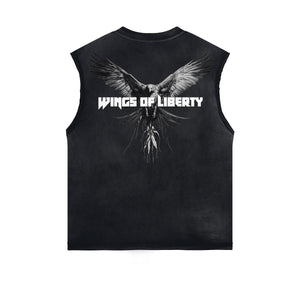 Wings of Liberty Eagle Sleeveless Faded Tee-INNBLAC Fashion Apparel