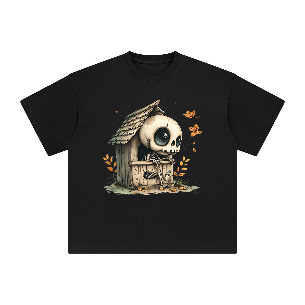 Cute Skeleton In Shabby House Graphic Tee-INNBLAC Fashion Apparel