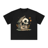 Cute Skeleton In Shabby House Graphic Tee-INNBLAC Fashion Apparel