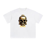 Chinese Characters Skull Buddha Graphic Tee-INNBLAC Fashion Apparel