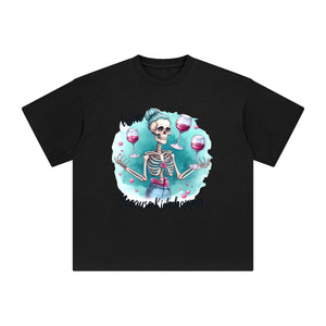 Beautiful Skeleton And Wine Graphic Tee-INNBLAC Fashion Apparel