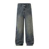 Washed Lightning Straight Leg Jeans-INNBLAC Fashion Apparel