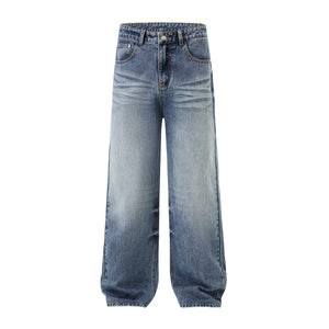 Straight Leg Whiskers Blue Jeans-INNBLAC Fashion Apparel