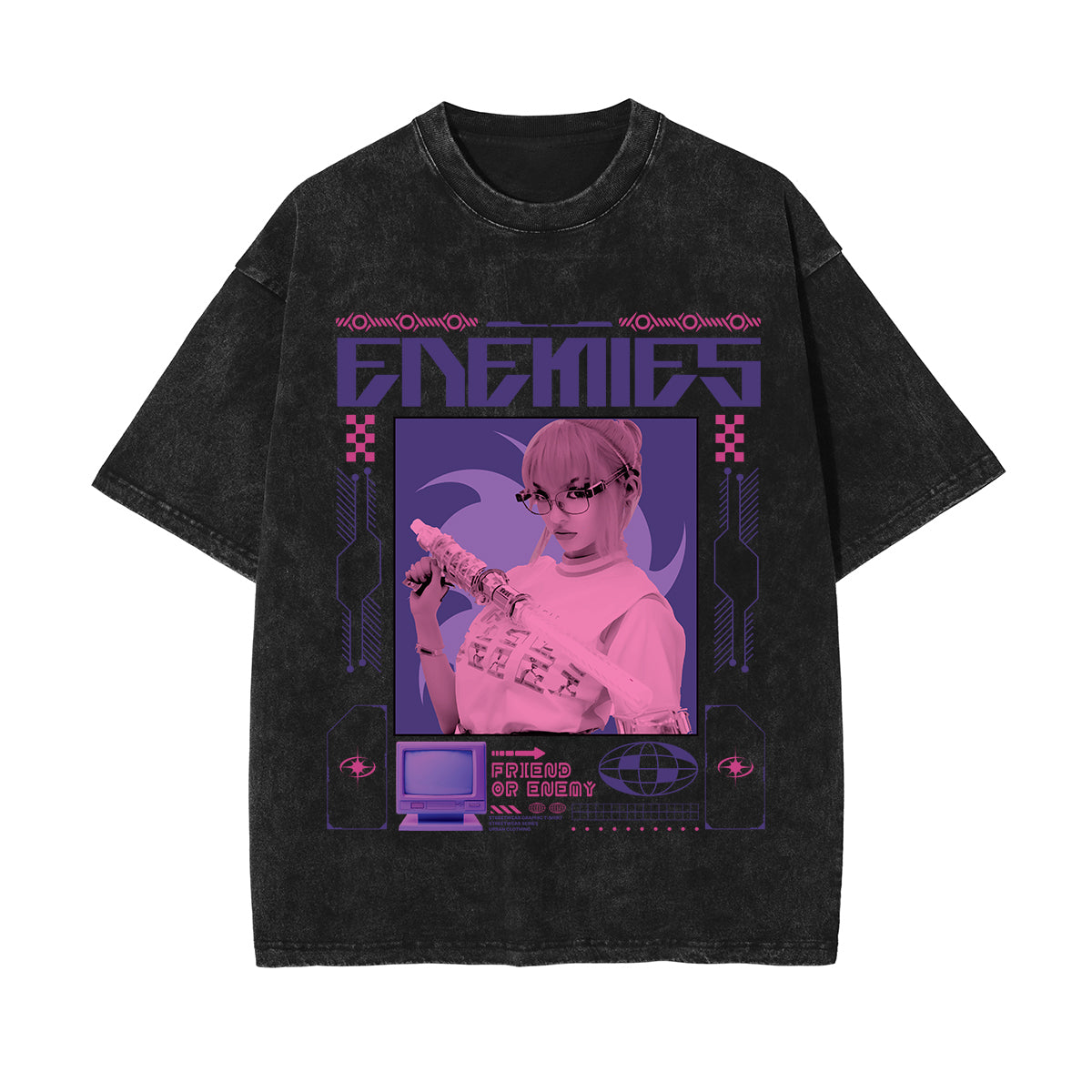 Enemies Y2k Streetwear Graphic Washed Tee-INNBLAC Fashion Apparel