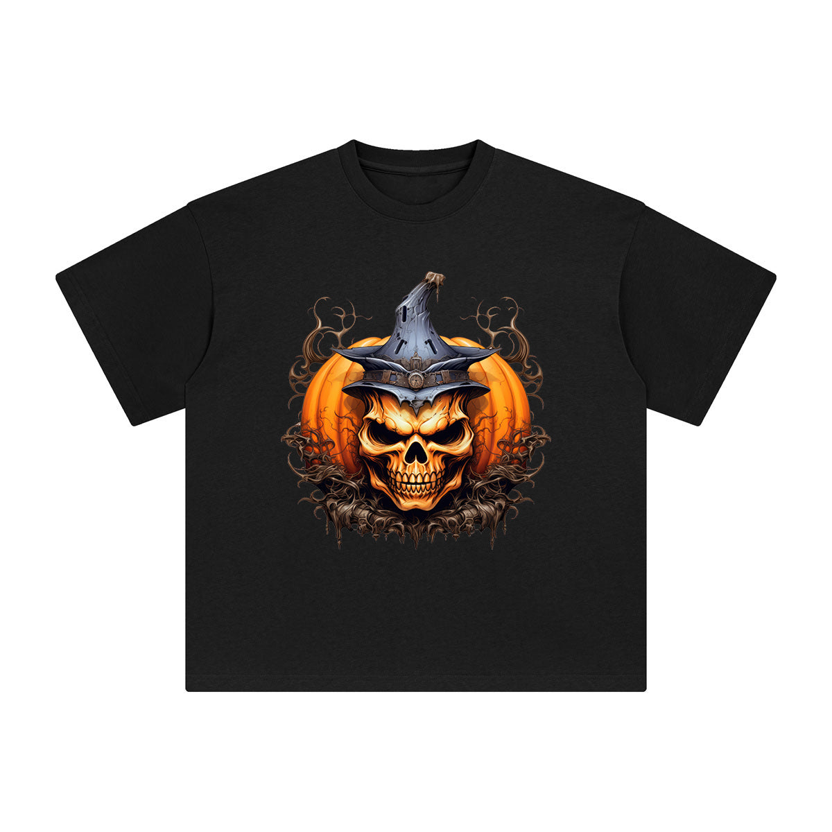 Halloween Pumpkin Skull Graphic Tee-INNBLAC Fashion Apparel