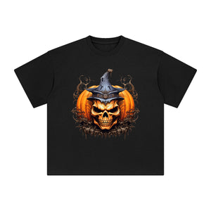 Halloween Pumpkin Skull Graphic Tee-INNBLAC Fashion Apparel