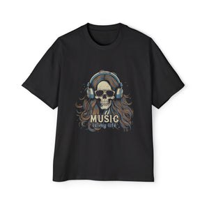 Music Is My Life Skull Graphic Tee-INNBLAC Fashion Apparel