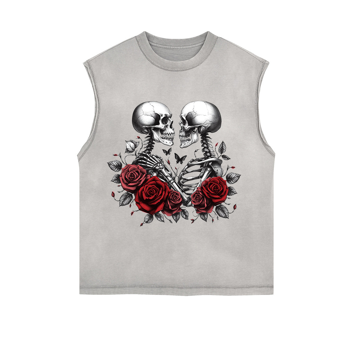 Skeletons Roses Love Valentine Sleeveless Faded Tee-INNBLAC Fashion Apparel