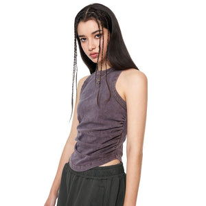 Washed Pleated Waist Crop Tank-INNBLAC Fashion Apparel