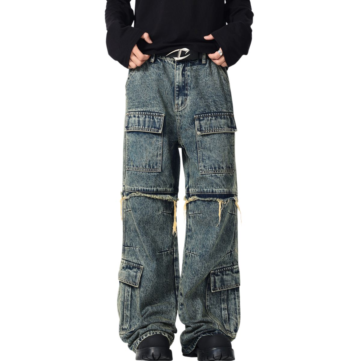 Multi-Pocket Patchwork Jeans-INNBLAC Fashion Apparel