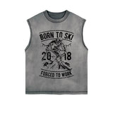 Born To Ski Retro Graphic Sleeveless Faded Tee-INNBLAC Fashion Apparel