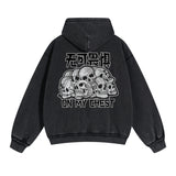 Chinese Characters Skull Double Slider Zip Hoodie-INNBLAC Fashion Apparel