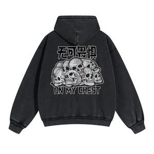 Chinese Characters Skull Double Slider Zip Hoodie-INNBLAC Fashion Apparel