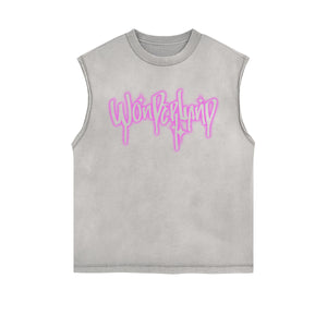 Neon Pink Graffiti Graphic Sleeveless Faded Tee-INNBLAC Fashion Apparel