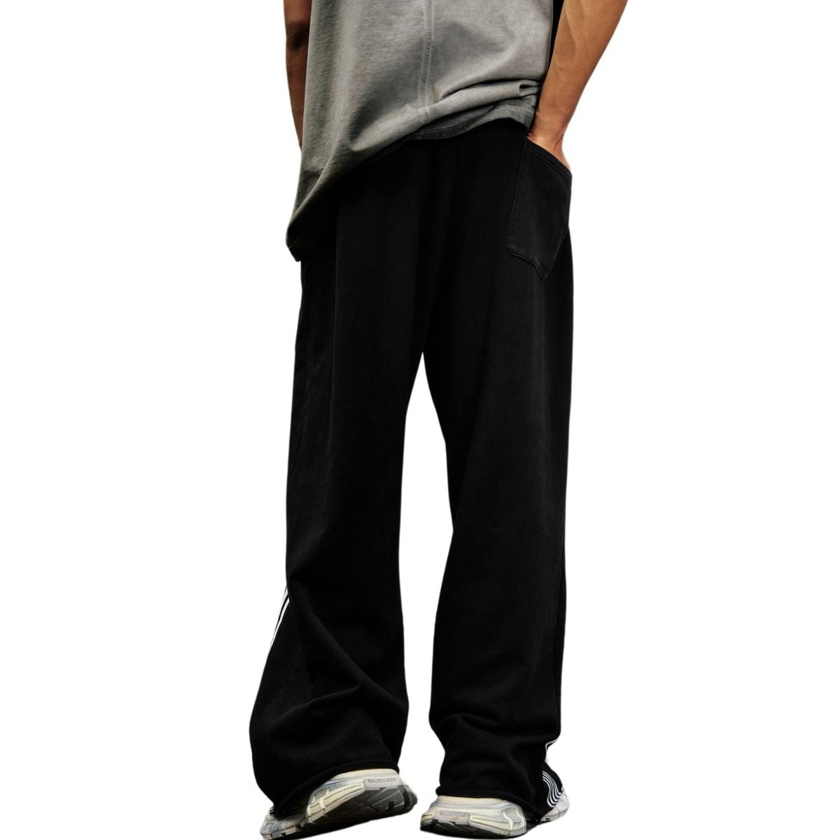 Side-Stripe Baggy Washed Track Pants-INNBLAC Fashion Apparel