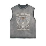 Motorcycle Retro Graphic Sleeveless Faded Tee-INNBLAC Fashion Apparel