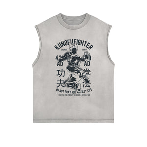 Kungfu Fighter Vintage Sleeveless Tee-INNBLAC Fashion Apparel