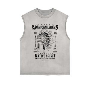 Native Warrior Graphic Sleeveless Faded Tee-INNBLAC Fashion Apparel