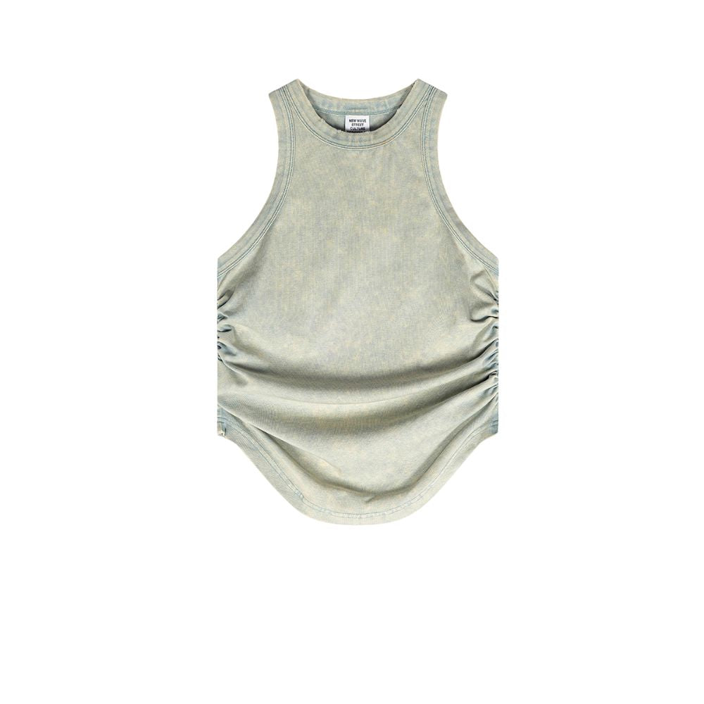 Washed Pleated Waist Crop Tank-INNBLAC Fashion Apparel