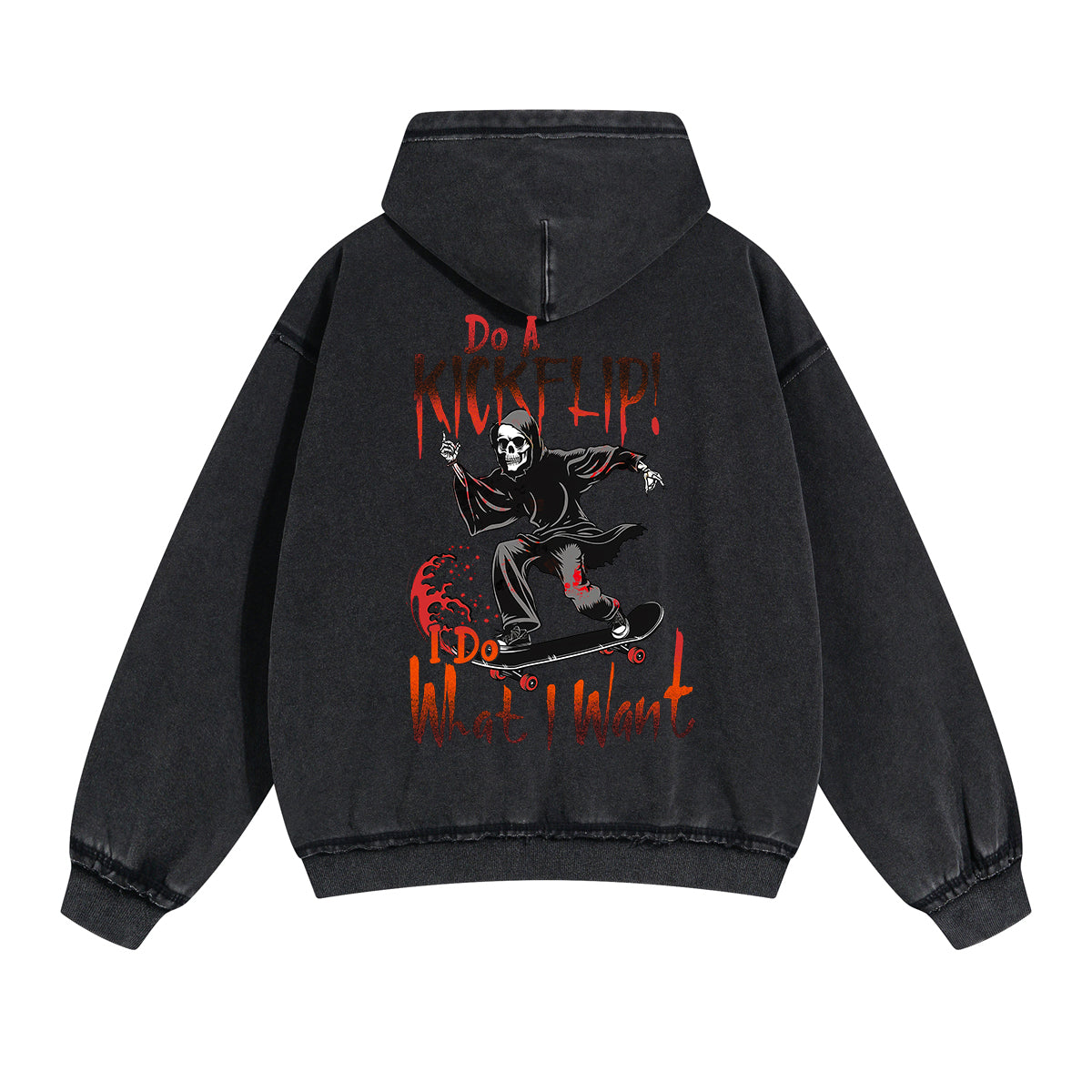 Skeleton Kickflip Graphic Double Slider Zip Hoodie-INNBLAC Fashion Apparel