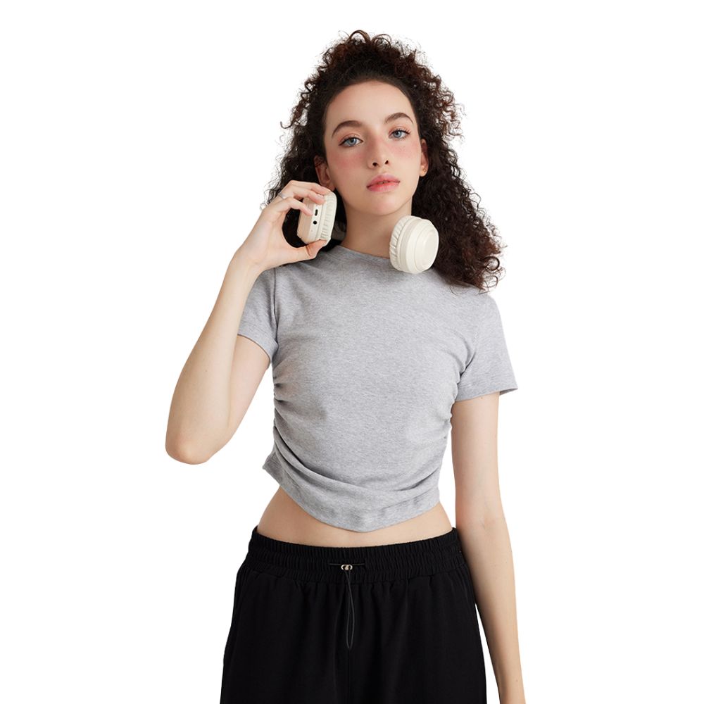 Pleated Waist Slim Crop Top-INNBLAC Fashion Apparel