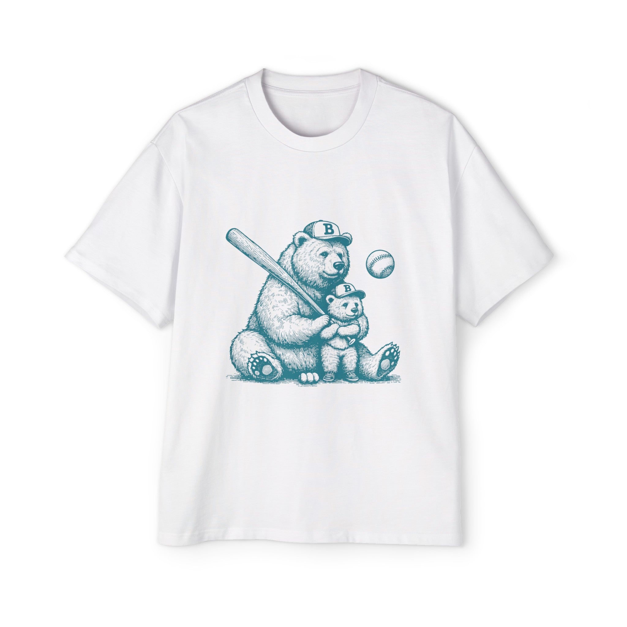 Bear Mom & Baby Playing Baseball Graphic Tee-INNBLAC Fashion Apparel