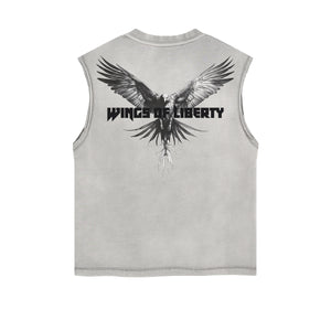 Wings of Liberty Eagle Sleeveless Faded Tee-INNBLAC Fashion Apparel