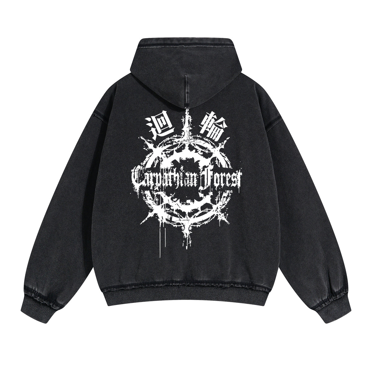 Chinese Characters Gothic Double Slider Zip Hoodie-INNBLAC Fashion Apparel