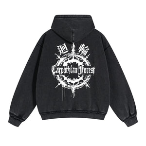 Chinese Characters Gothic Double Slider Zip Hoodie-INNBLAC Fashion Apparel