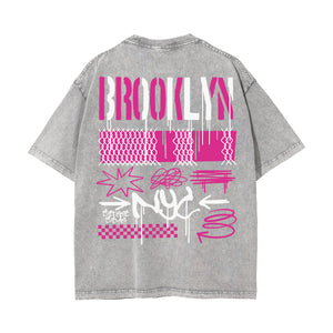 Brooklyn Graffiti Stone Wash Graphic Tee-INNBLAC Fashion Apparel