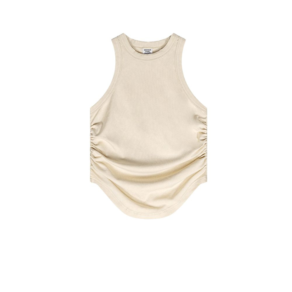 Washed Pleated Waist Crop Tank-INNBLAC Fashion Apparel