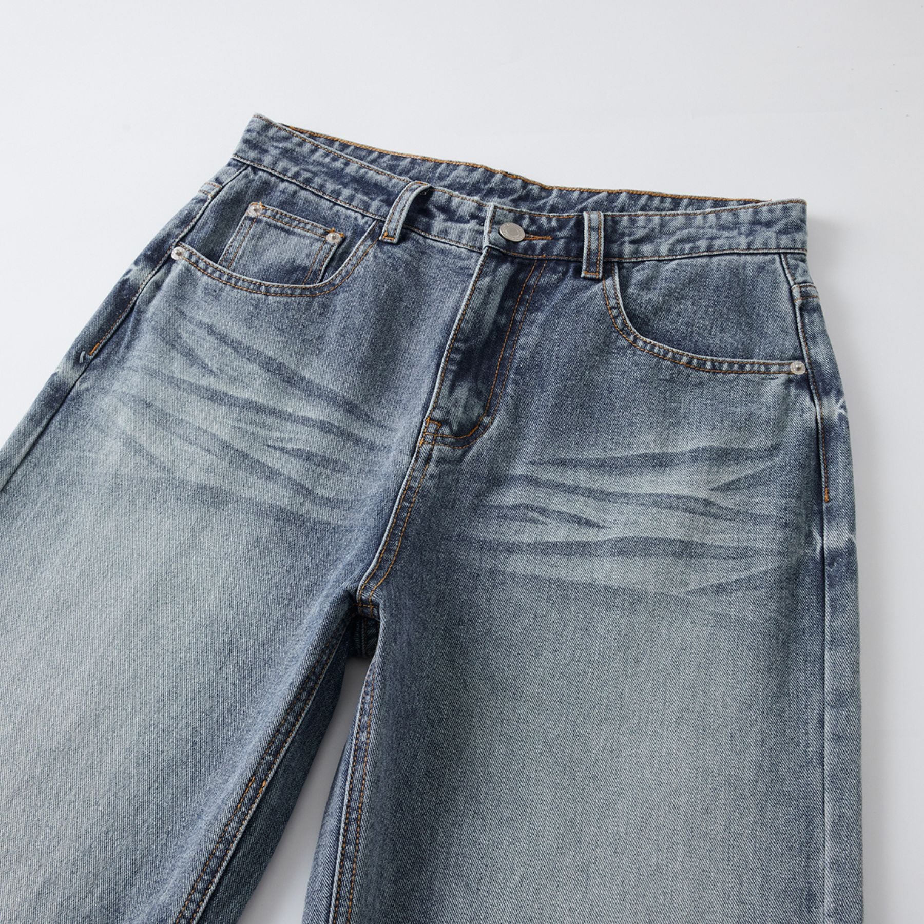 Straight Leg Whiskers Blue Jeans-INNBLAC Fashion Apparel