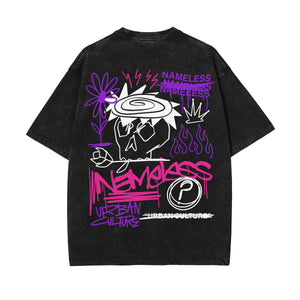 Nameless Graffiti Streetwear Washed Tee-INNBLAC Fashion Apparel