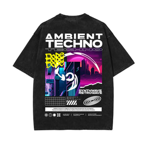 Ambient Techno Streetwear Graphic Washed Tee-INNBLAC Fashion Apparel