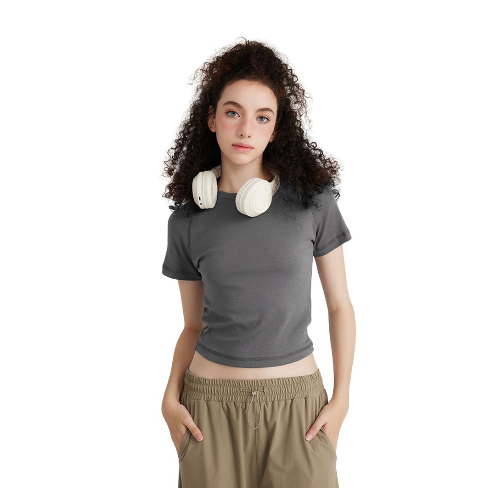 Crew Neck Slim Crop Tee-INNBLAC Fashion Apparel