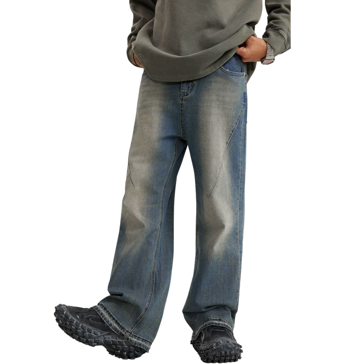 Washed Baggy Bootcut Jeans-INNBLAC Fashion Apparel