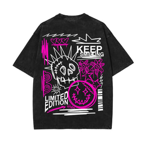 Keep Smiling Graffiti Washed Tee-INNBLAC Fashion Apparel