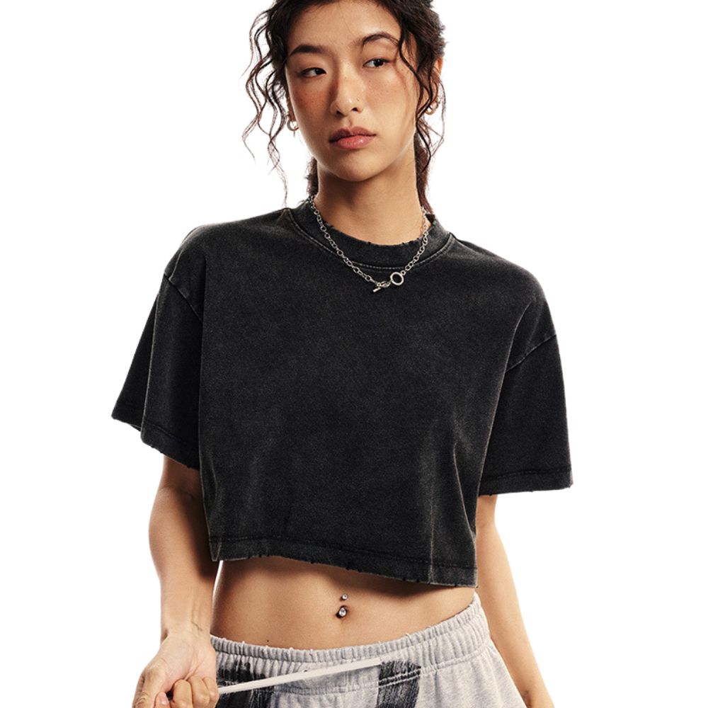 Frayed Edge Retro Baggy Fit Crop Top-INNBLAC Fashion Apparel