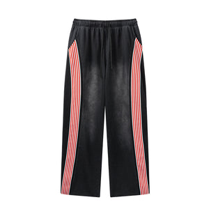 Side-Stripe Baggy Washed Track Pants-INNBLAC Fashion Apparel